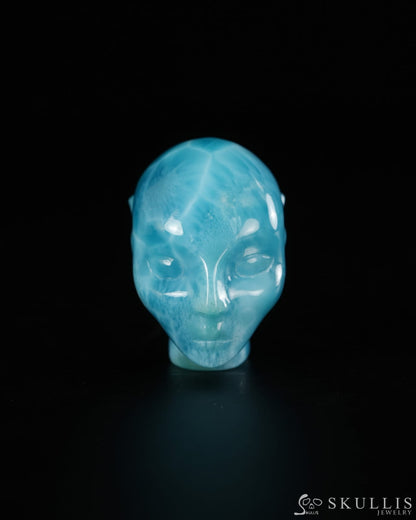 1.4’’ Larimar Hand Carved Gem Elf Skullis Realistic - 9900532 - Tiny Gemstone Skull