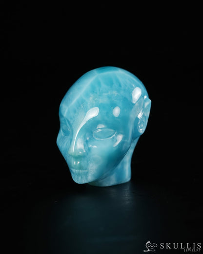 1.4’’ Larimar Hand Carved Gem Elf Skullis Realistic - 9900532 - Tiny Gemstone Skull