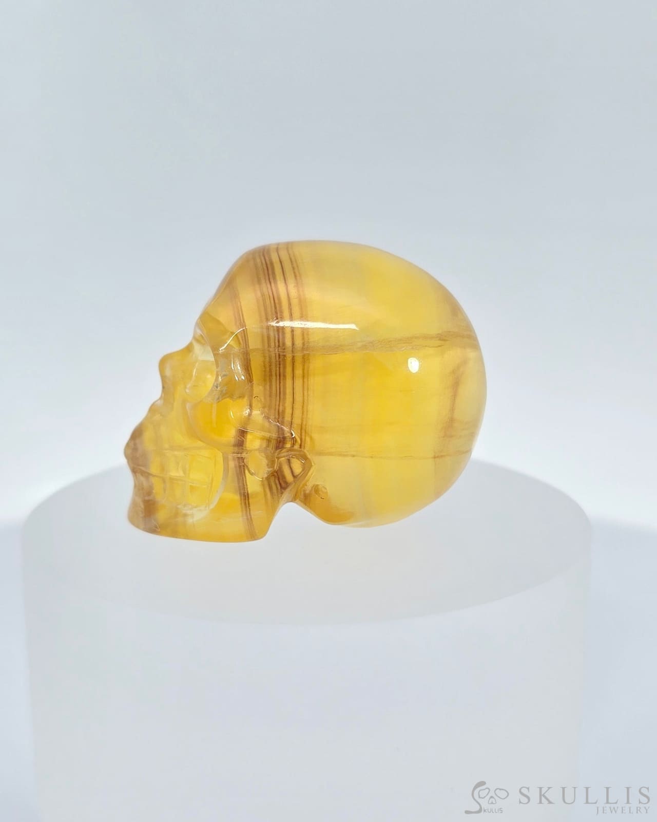 1.4’’ Orange Fluorite Carved Gem Skull Skullis Realistic - I9500066 Tiny Gemstone