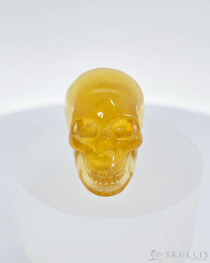 1.4’’ Orange Fluorite Carved Gem Skull Skullis Realistic - I9500066 Tiny Gemstone