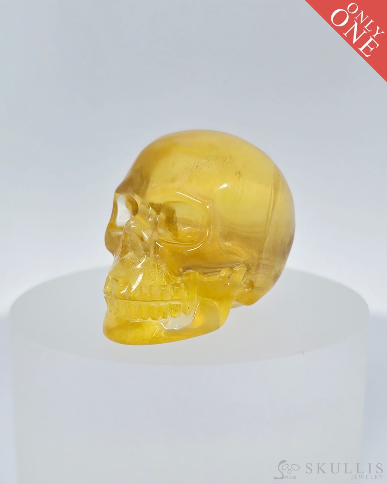 1.4’’ Orange Fluorite Carved Gem Skull Skullis Realistic - I9500067 Tiny Gemstone