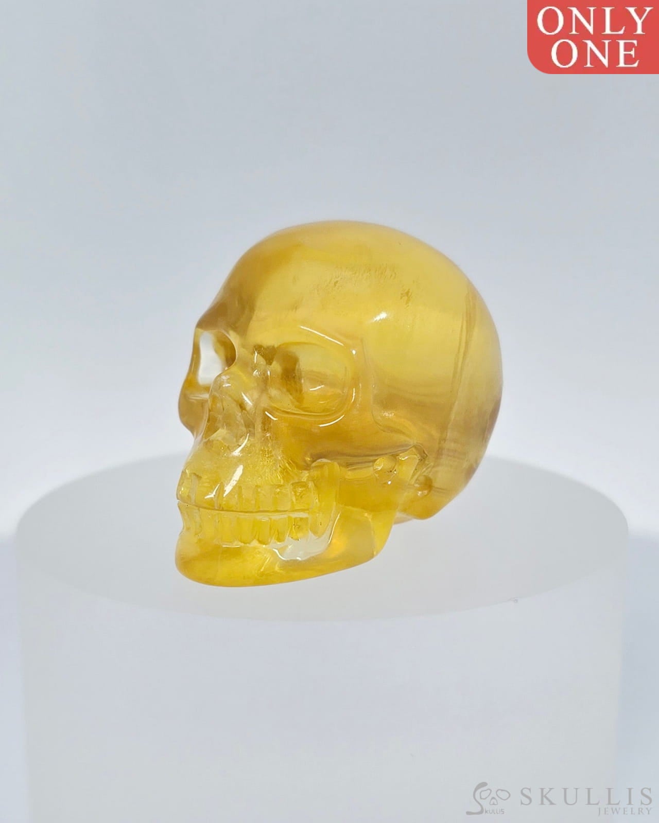 1.4’’ Orange Fluorite Carved Gem Skull Skullis Realistic - I9500067 Tiny Gemstone
