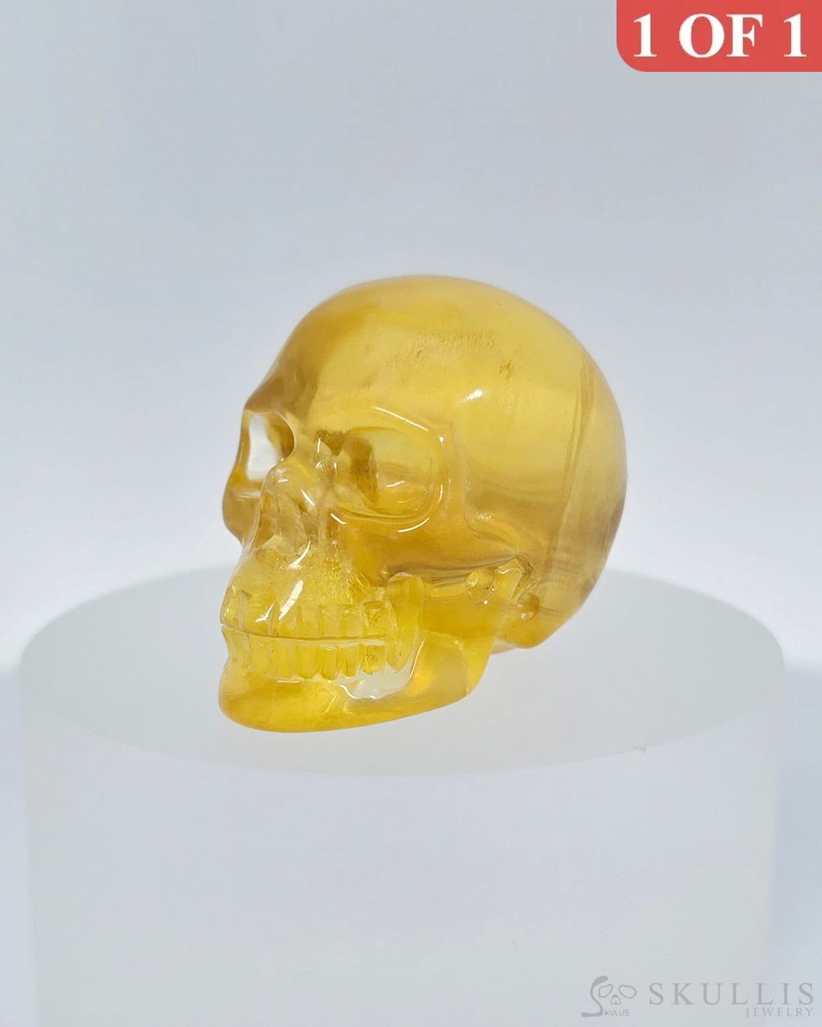 1.4’’ Orange Fluorite Carved Gem Skull Skullis Realistic - I9500067 Tiny Gemstone