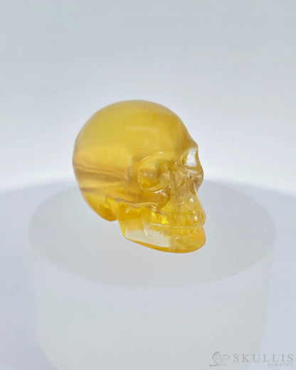 1.4’’ Orange Fluorite Carved Gem Skull Skullis Realistic - I9500067 Tiny Gemstone