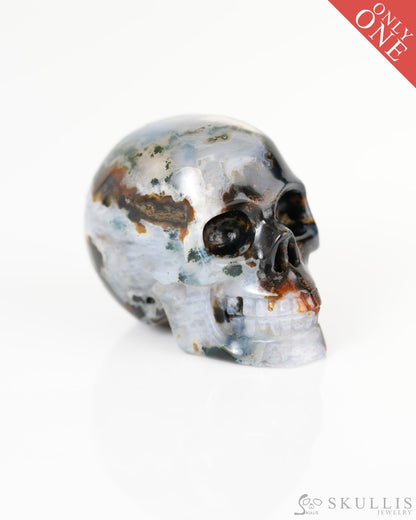 1.5’’ Green Moss Agate Carved Gem Skull Skullis Realistic - 9800343 Tiny Gemstone Skull