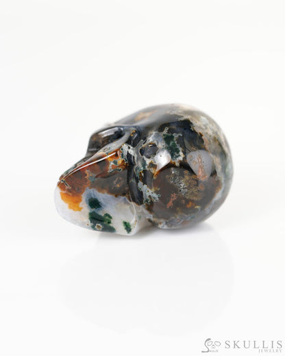 1.5’’ Green Moss Agate Carved Gem Skull Skullis Realistic - 9800343 Tiny Gemstone Skull