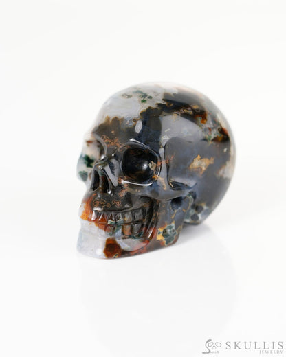 1.5’’ Green Moss Agate Carved Gem Skull Skullis Realistic - 9800343 Tiny Gemstone Skull