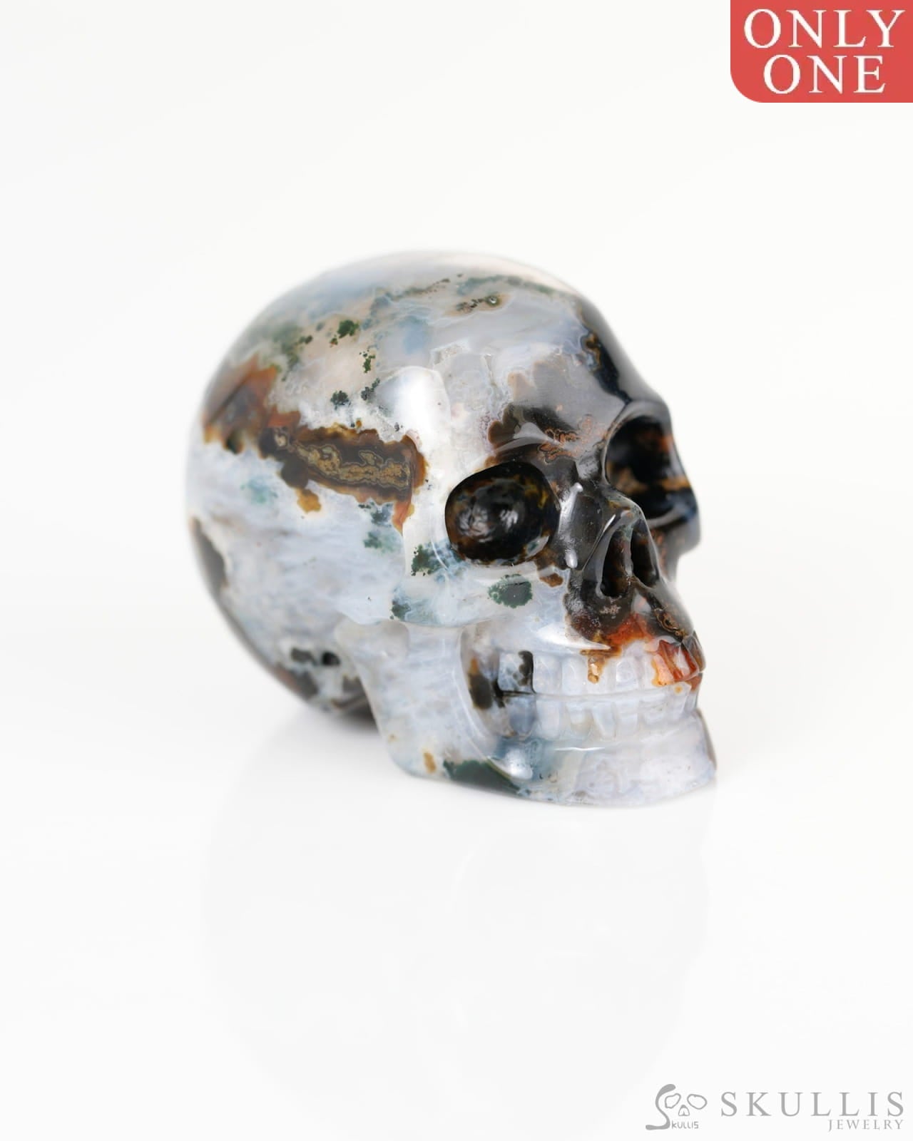 1.5’’ Green Moss Agate Carved Gem Skull Skullis Realistic - 9800343 Tiny Gemstone Skull