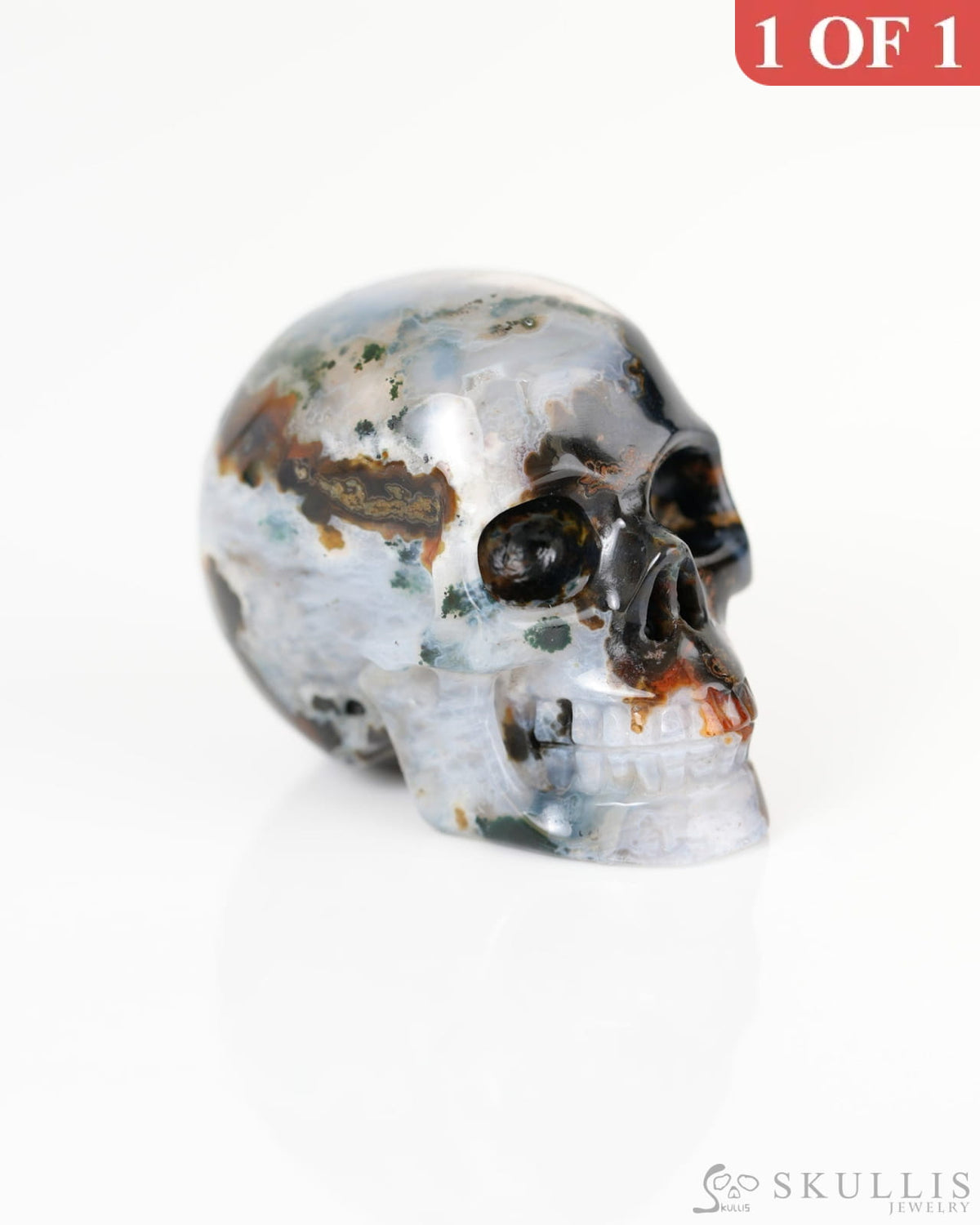 1.5’’ Green Moss Agate Carved Gem Skull Skullis Realistic - 9800343 Tiny Gemstone Skull