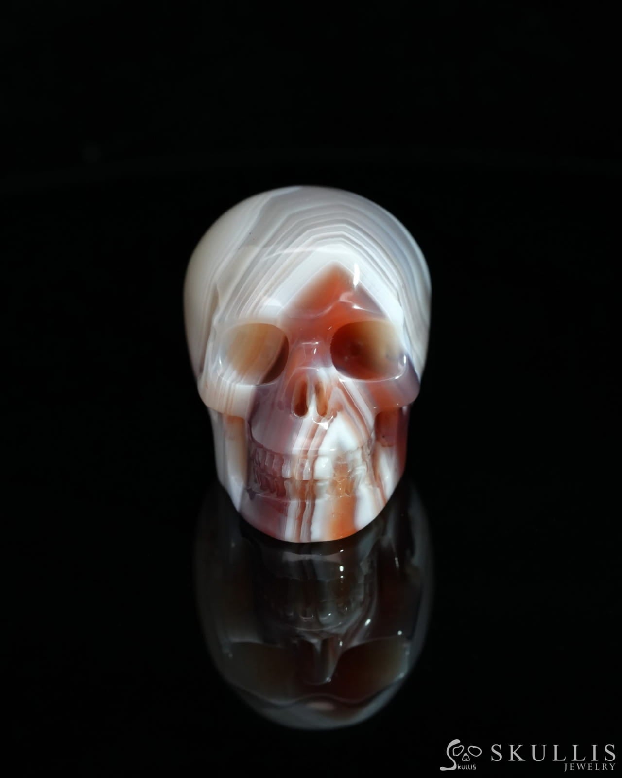 1.5’’ Mozambique Agate Carved Gem Skull Skullis Realistic - 0500045 Tiny Gemstone Skull