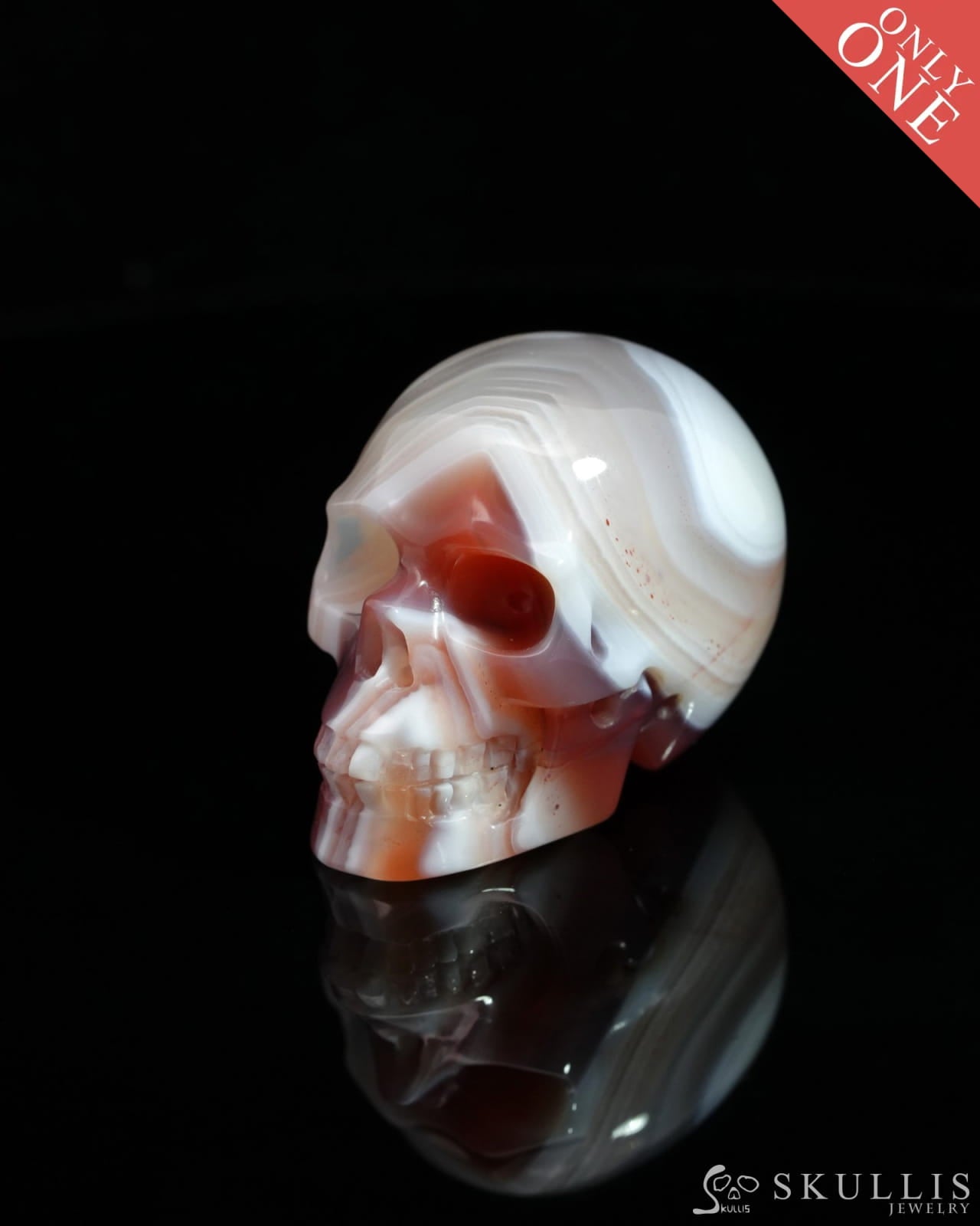 1.5’’ Mozambique Agate Carved Gem Skull Skullis Realistic - 0500045 Tiny Gemstone Skull