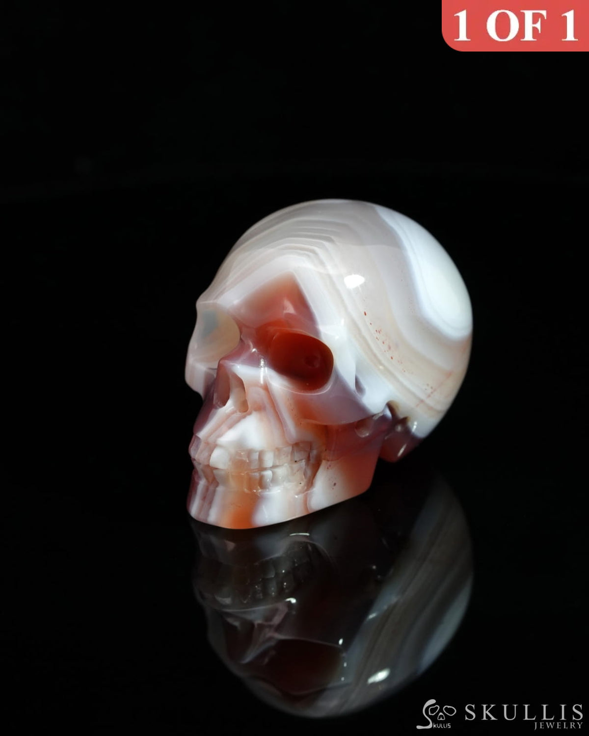 1.5’’ Mozambique Agate Carved Gem Skull Skullis Realistic - 0500045 Tiny Gemstone Skull