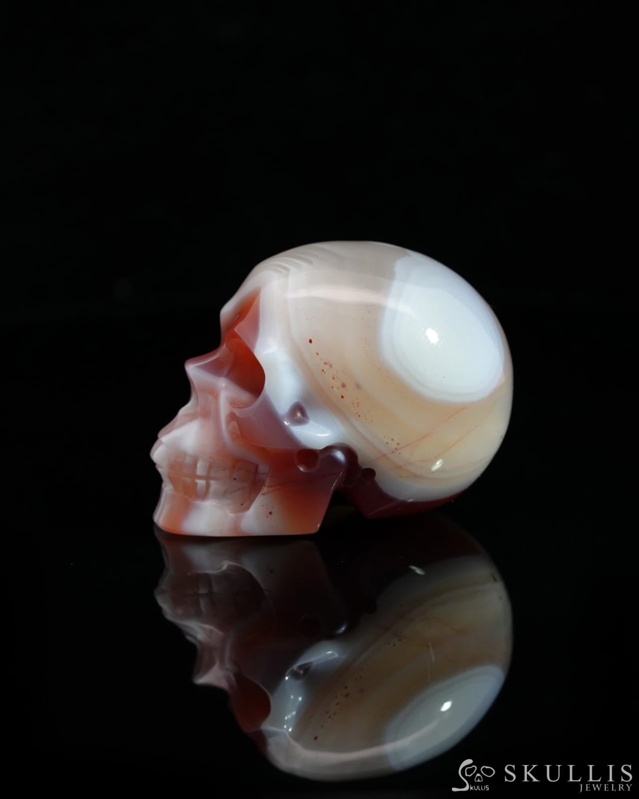 1.5’’ Mozambique Agate Carved Gem Skull Skullis Realistic - 0500045 Tiny Gemstone Skull