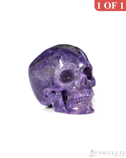 1.5’’ Russian Charoite Hand Carved Gem Skull Skullis Super Realistic - 9900530 - Tiny Gemstone Skull