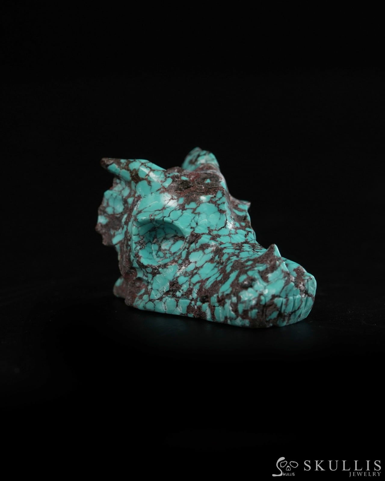 1.5’’ Spiderweb Turquoise (Matrix Turquoise) Hand Carved Gem Dragon Skull Skullis Realistic - 9900365 - Tiny Gemstone