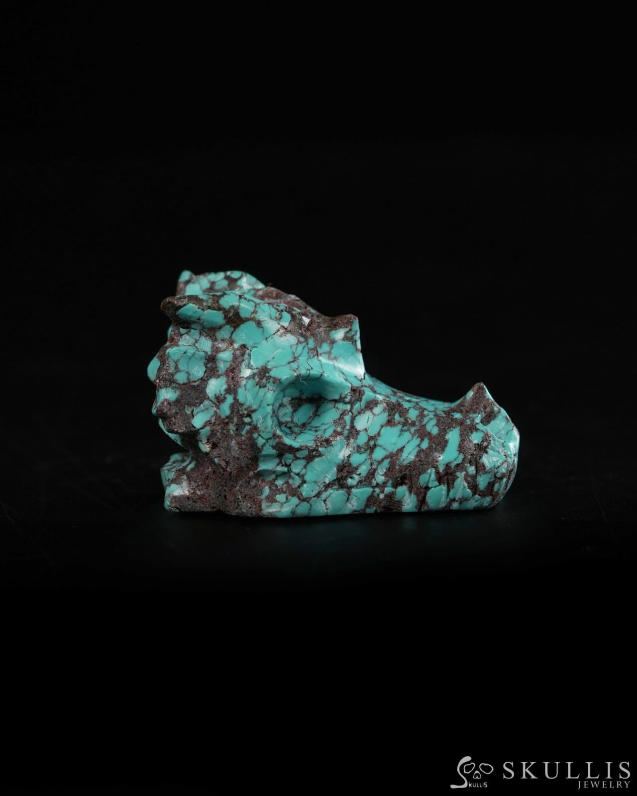 1.5’’ Spiderweb Turquoise (Matrix Turquoise) Hand Carved Gem Dragon Skull Skullis Realistic - 9900365 - Tiny Gemstone