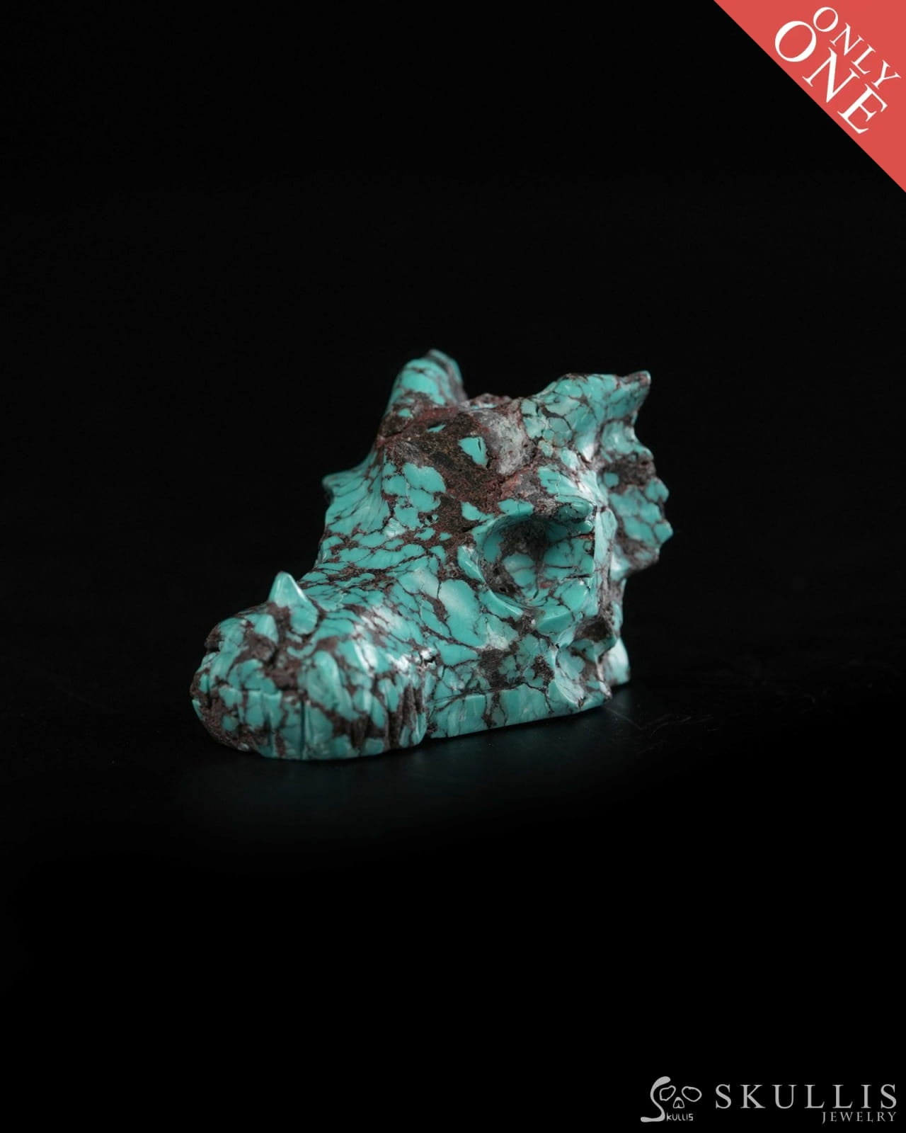 1.5’’ Spiderweb Turquoise (Matrix Turquoise) Hand Carved Gem Dragon Skull Skullis Realistic - 9900365 - Tiny Gemstone