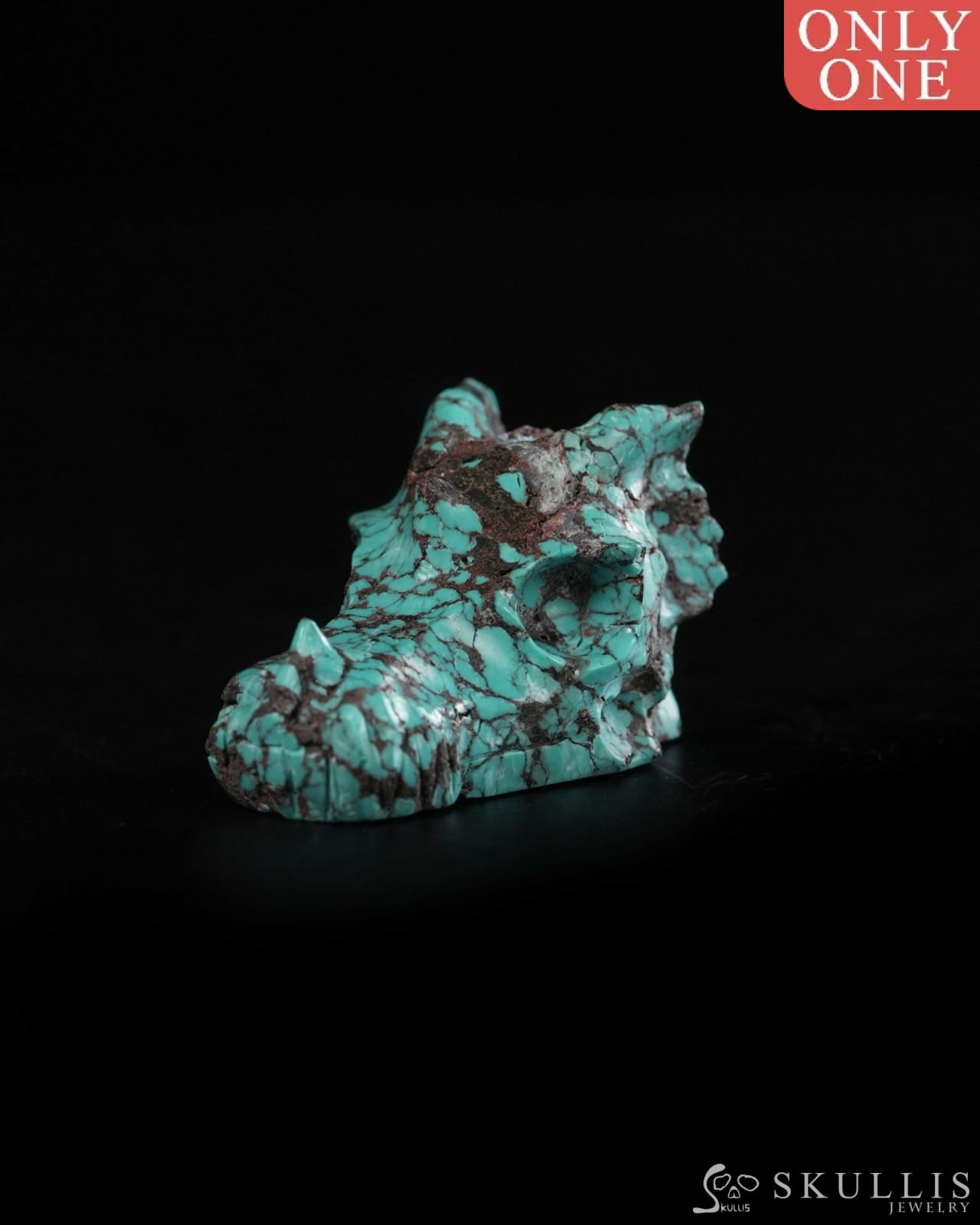 1.5’’ Spiderweb Turquoise (Matrix Turquoise) Hand Carved Gem Dragon Skull Skullis Realistic - 9900365 - Tiny Gemstone