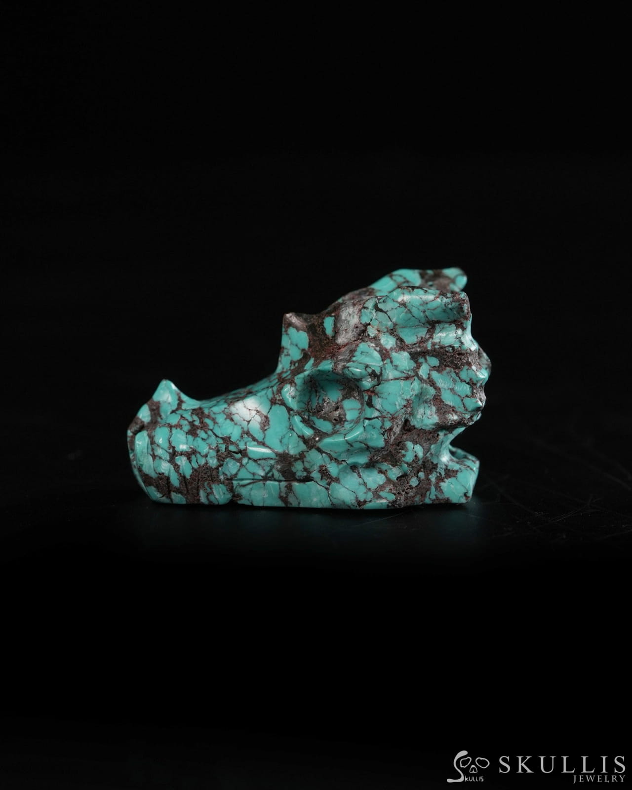 1.5’’ Spiderweb Turquoise (Matrix Turquoise) Hand Carved Gem Dragon Skull Skullis Realistic - 9900365 - Tiny Gemstone
