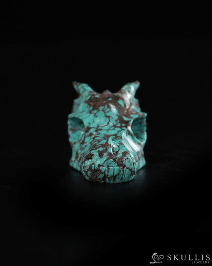 1.5’’ Spiderweb Turquoise (Matrix Turquoise) Hand Carved Gem Dragon Skull Skullis Realistic - 9900365 - Tiny Gemstone
