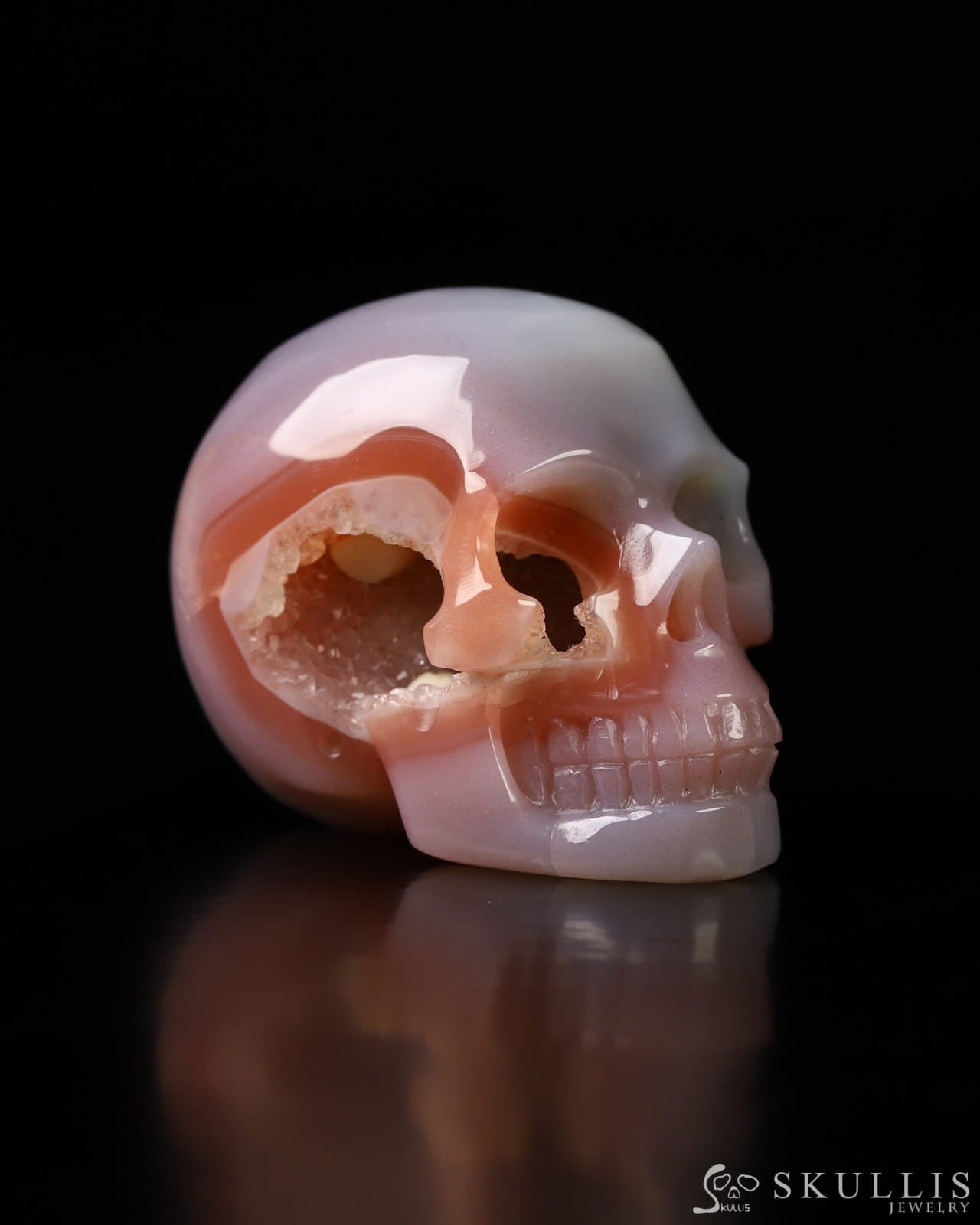 1.8’’ Mozambique Agate Carved Gem Skull Skullis Realistic - 9800018 Tiny Gemstone