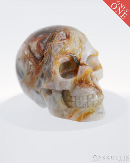 Gem Skull Of Sagenitic Agate Carved Realistic Tiny Gemstone