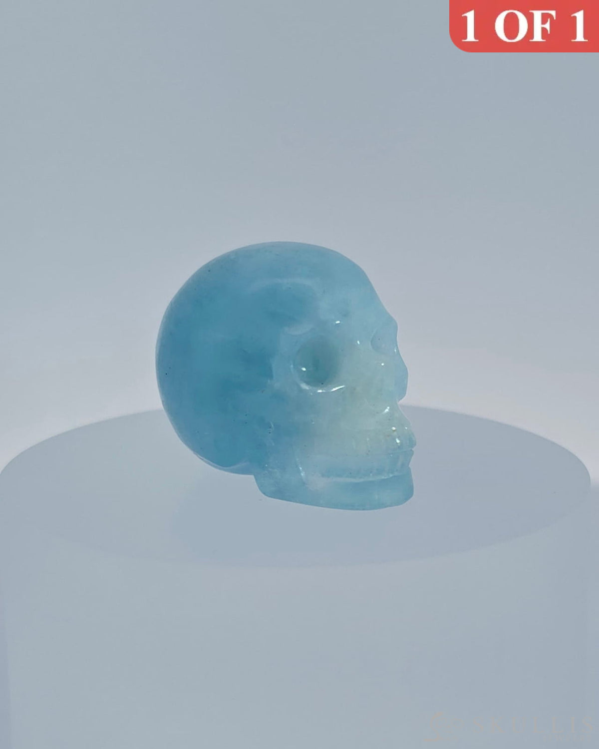 1.1’’ Aquamarine Carved Gem Skull Skullis Realistic - 9800081 Tiny Gemstone