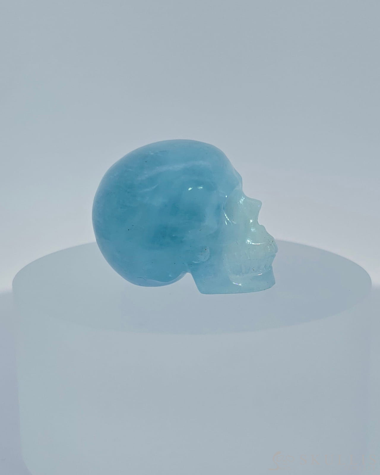 1.1’’ Aquamarine Carved Gem Skull Skullis Realistic - 9800081 Tiny Gemstone