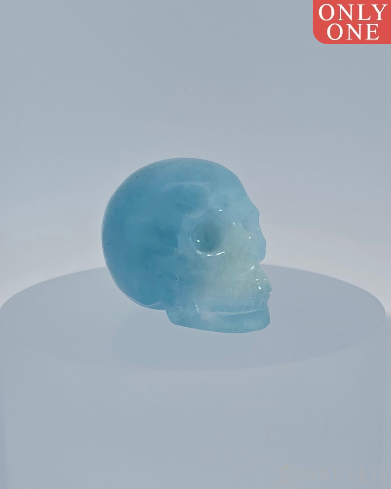 1.1’’ Aquamarine Carved Gem Skull Skullis Realistic - 9800081 Tiny Gemstone
