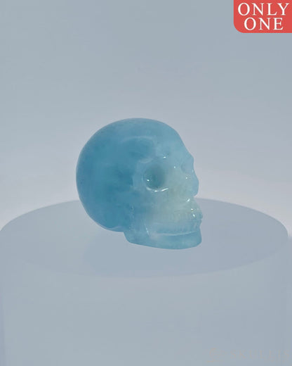 1.1’’ Aquamarine Carved Gem Skull Skullis Realistic - 9800081 Tiny Gemstone