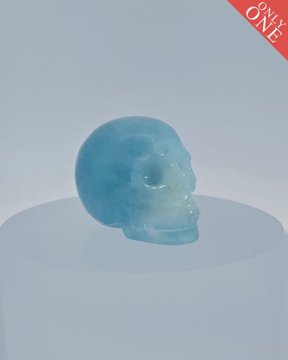 1.1’’ Aquamarine Carved Gem Skull Skullis Realistic - 9800081 Tiny Gemstone