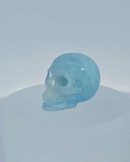 1.1’’ Aquamarine Carved Gem Skull Skullis Realistic - 9800081 Tiny Gemstone