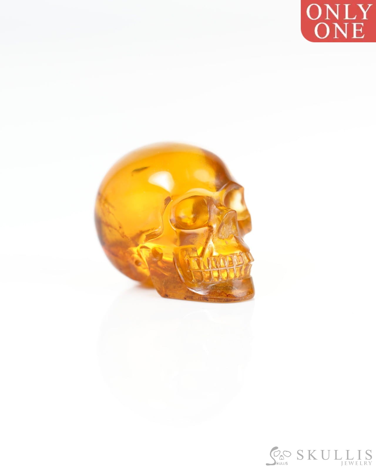 1.1’’ Baltic Amber Carved Gem Skull Skullis Realistic - 9800344 Tiny Gemstone Skull