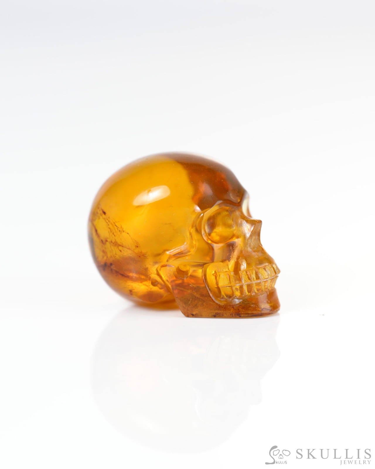 1.1’’ Baltic Amber Carved Gem Skull Skullis Realistic - 9800344 Tiny Gemstone Skull