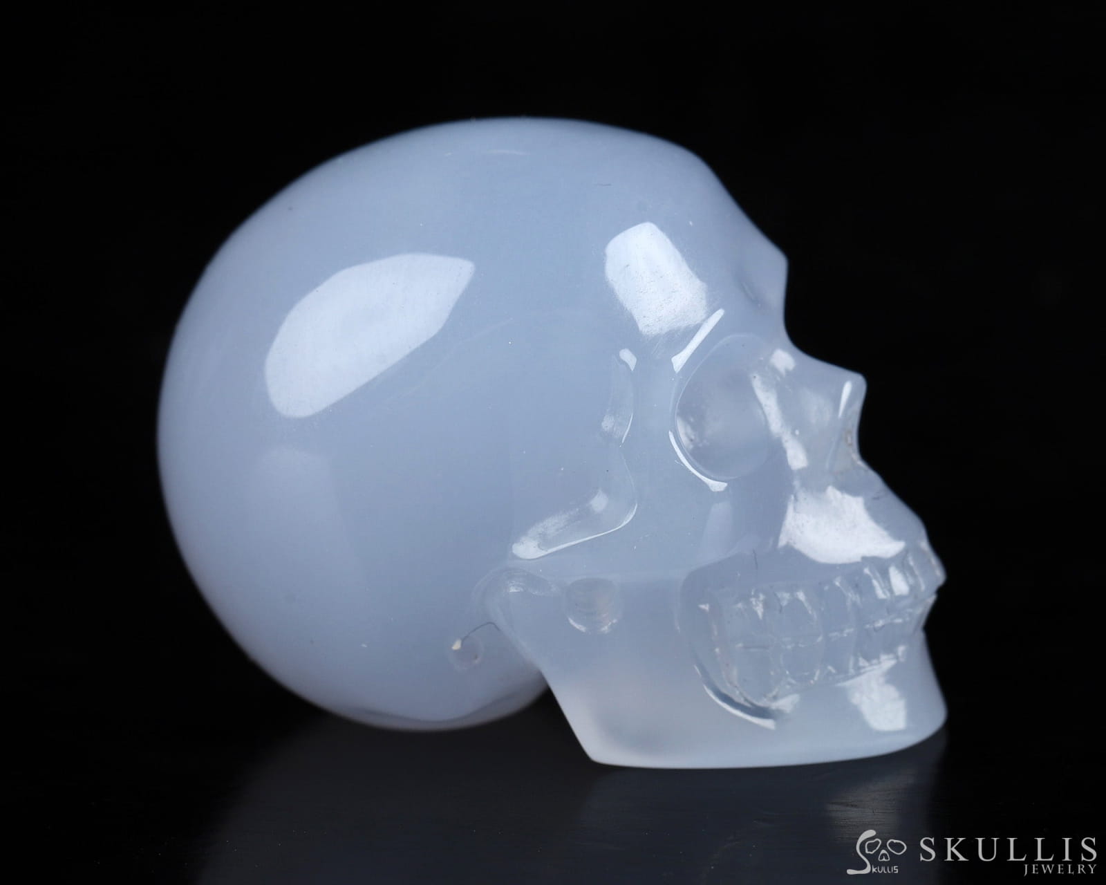 Gem Skull Of Blue Chalcedony Carved Realistic Tiny Gemstone