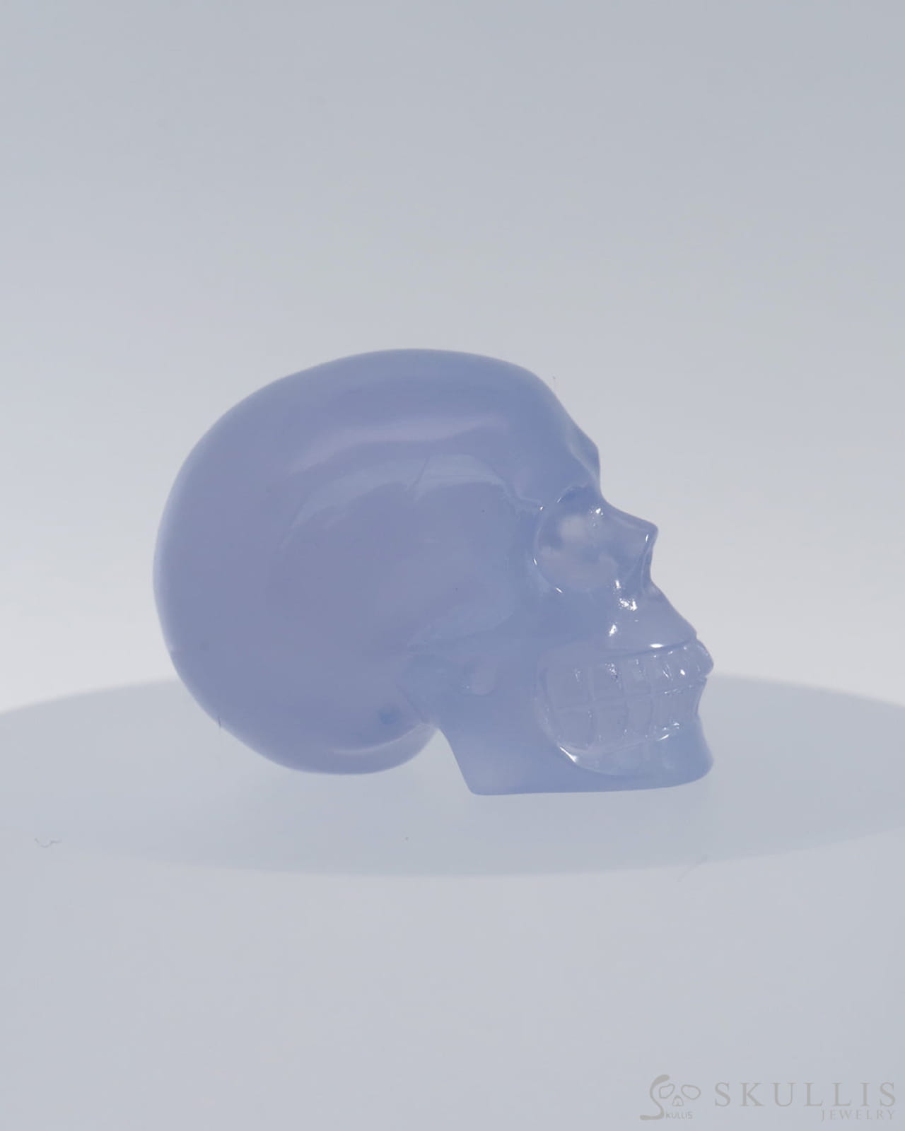 Gem Skull Of Blue Chalcedony Carved Realistic Tiny Gemstone