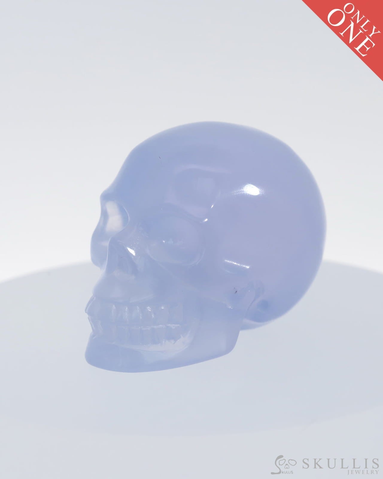 Gem Skull Of Blue Chalcedony Carved Realistic Tiny Gemstone