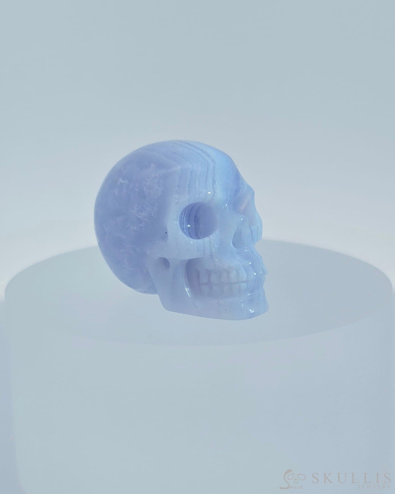 1.1’’ Blue Lace Agate Carved Gem Skull Skullis Realistic - 9800080 Tiny Gemstone