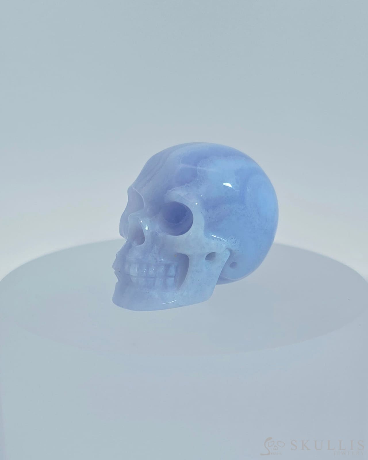 1.1’’ Blue Lace Agate Carved Gem Skull Skullis Realistic - 9800080 Tiny Gemstone