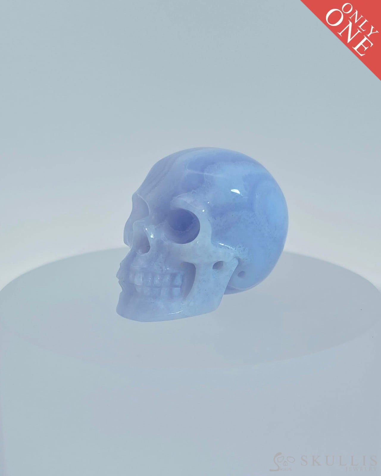 1.1’’ Blue Lace Agate Carved Gem Skull Skullis Realistic - 9800080 Tiny Gemstone