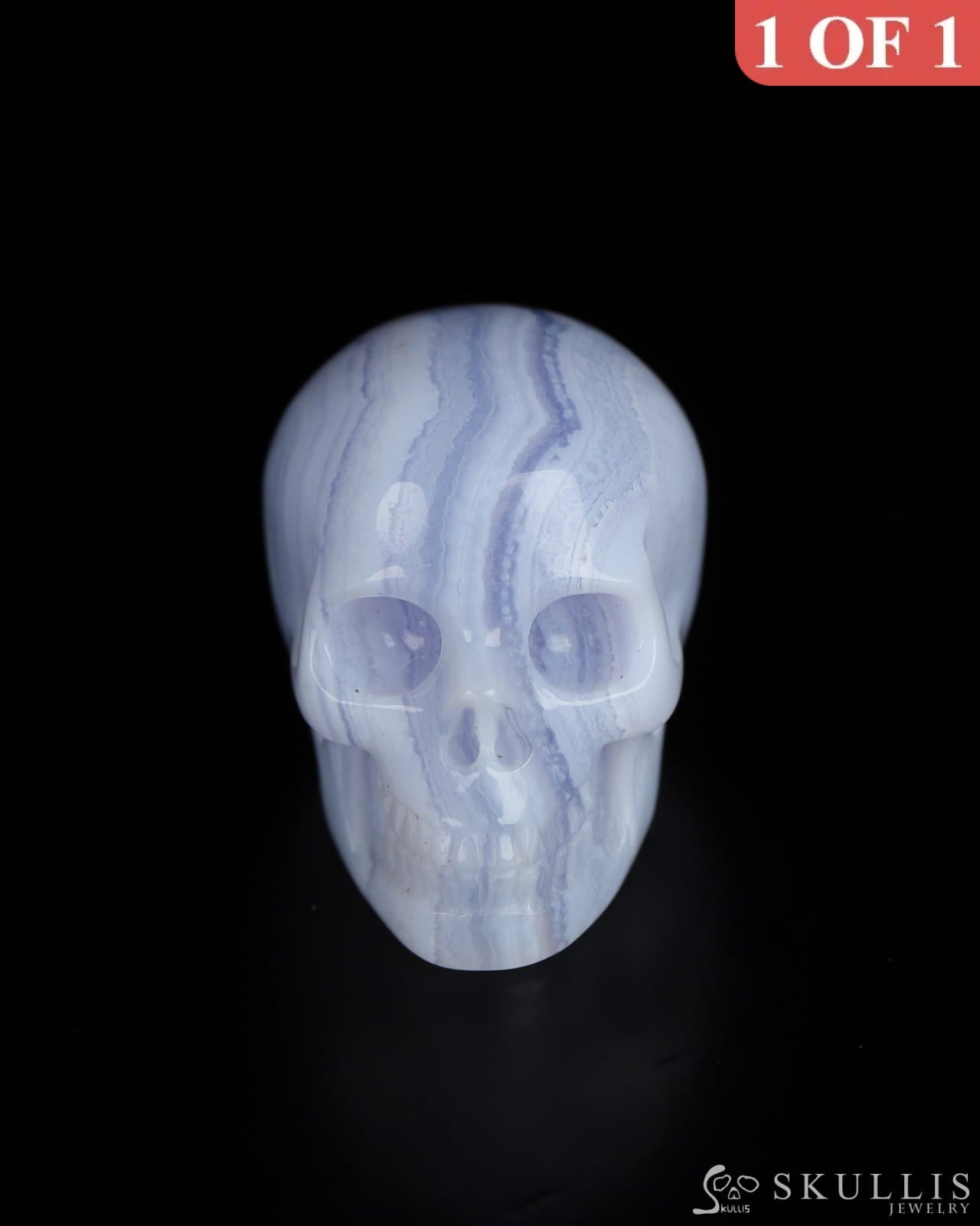 1.1’’ Blue Lace Agate Carved Gem Skull Skullis Realistic - 9800186 Tiny Gemstone Skull