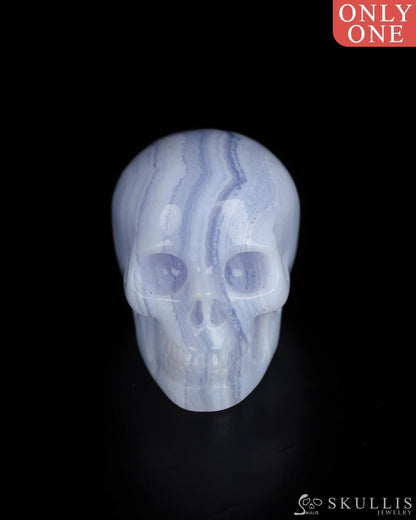1.1’’ Blue Lace Agate Carved Gem Skull Skullis Realistic - 9800186 Tiny Gemstone Skull