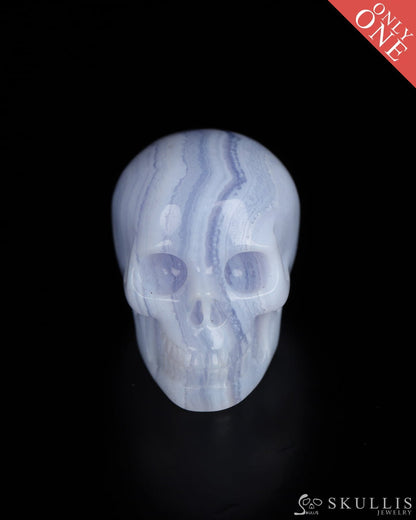 1.1’’ Blue Lace Agate Carved Gem Skull Skullis Realistic - 9800186 Tiny Gemstone Skull