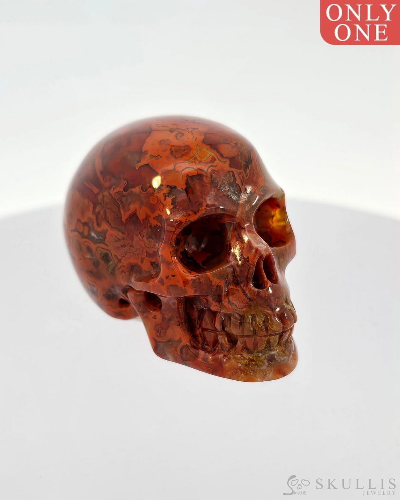 Gem Skull Of Red Crazy Lace Agate Carved Realistic Tiny Gemstone
