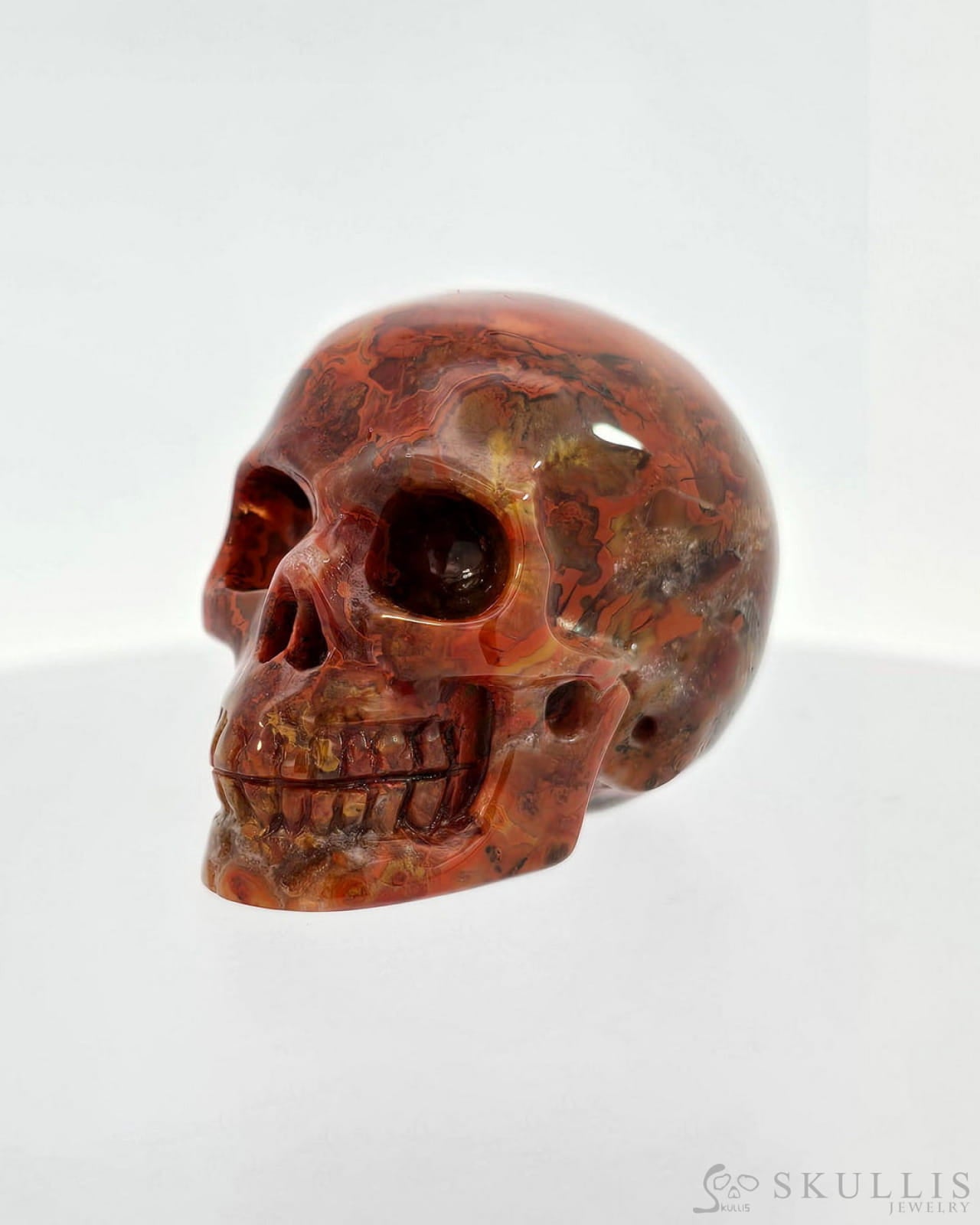 Gem Skull Of Red Crazy Lace Agate Carved Realistic Tiny Gemstone