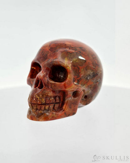 Gem Skull Of Red Crazy Lace Agate Carved Realistic Tiny Gemstone