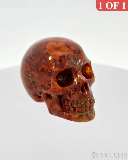 Gem Skull Of Red Crazy Lace Agate Carved Realistic Tiny Gemstone