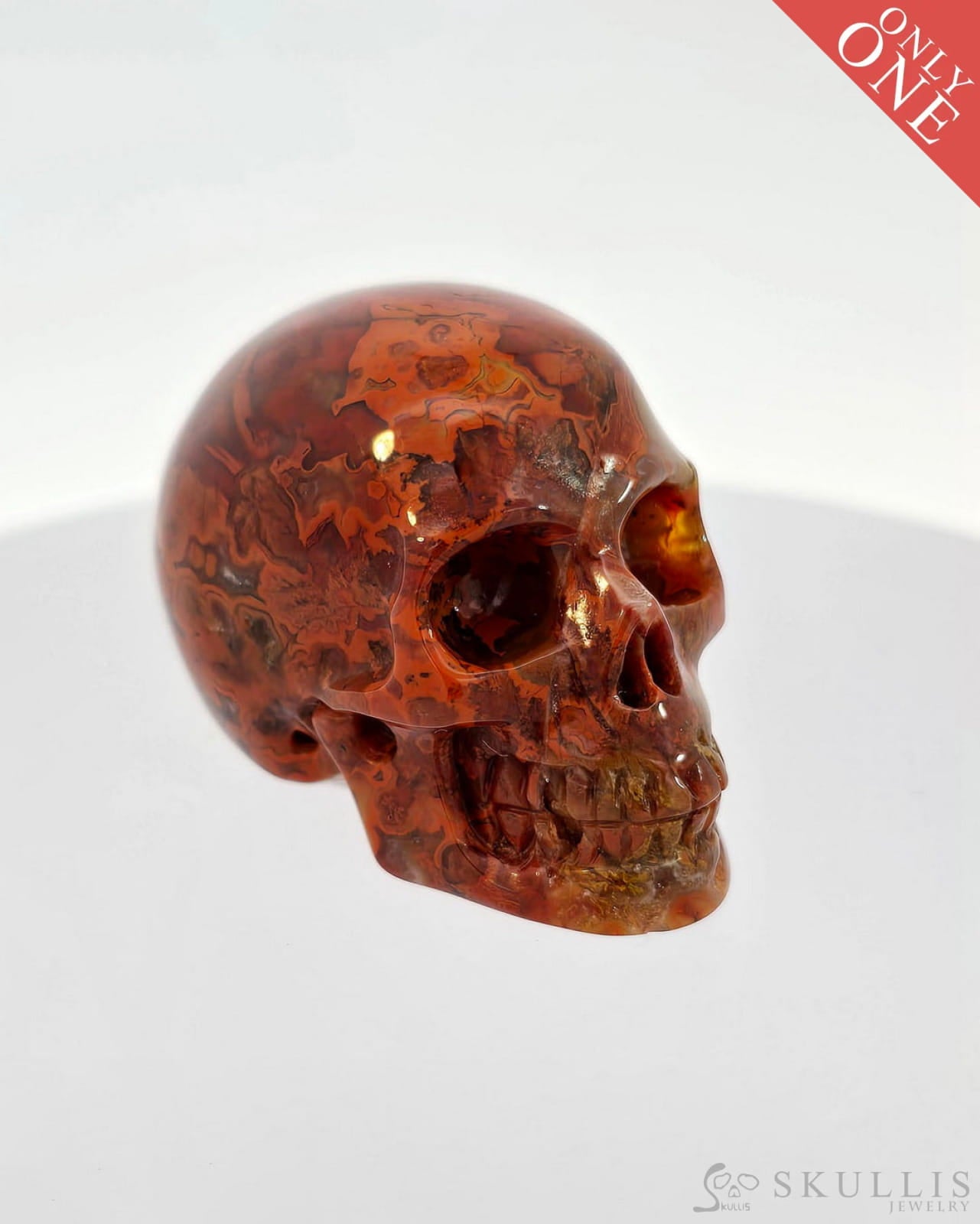 Gem Skull Of Red Crazy Lace Agate Carved Realistic Tiny Gemstone