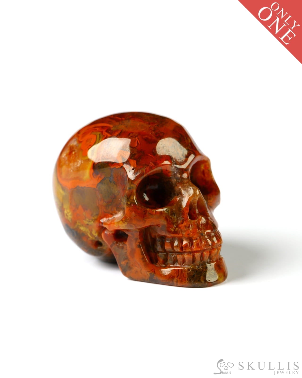 1.1’’ Red Crazy Lace Agate Carved Gem Skull Skullis Realistic - 9800021 Tiny Gemstone