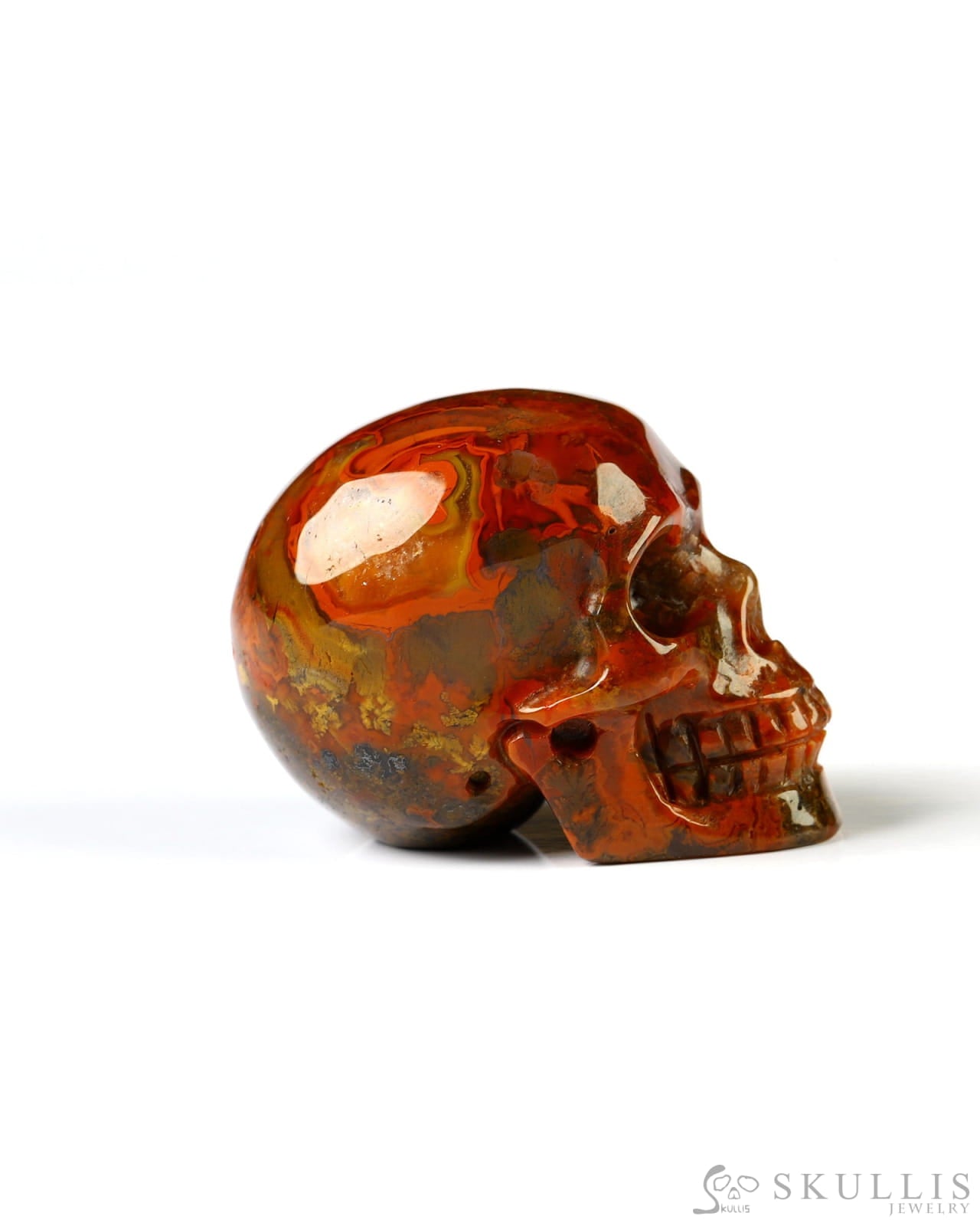 1.1’’ Red Crazy Lace Agate Carved Gem Skull Skullis Realistic - 9800021 Tiny Gemstone